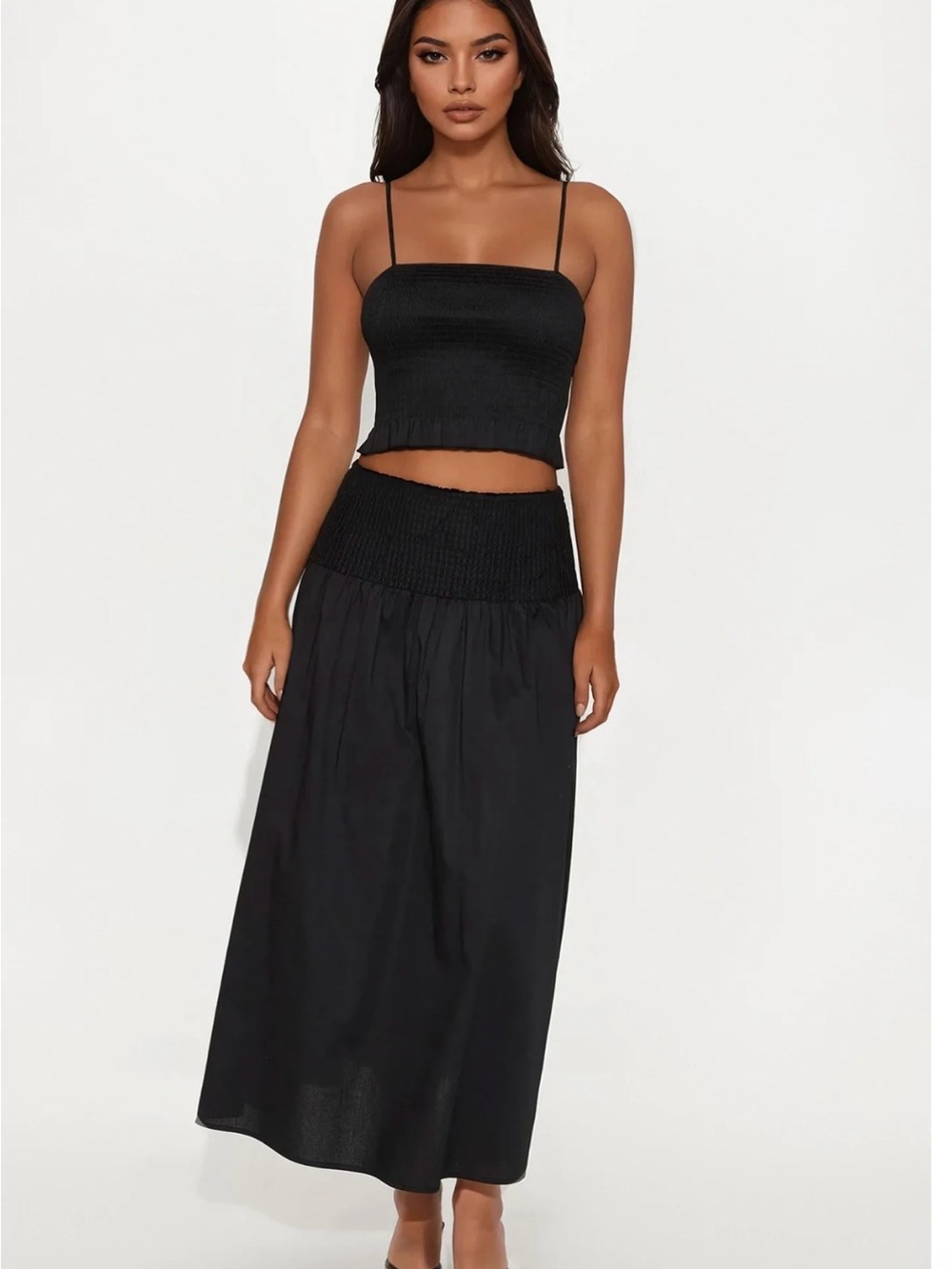 Fashion Nova Black Smocked Waist Maxi Skirt